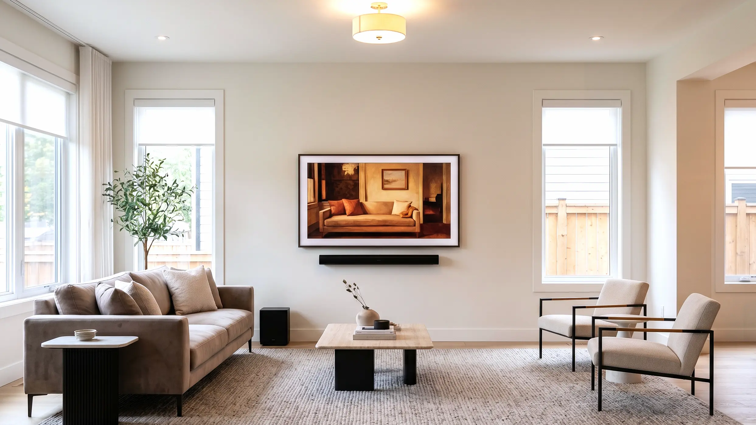 Clean, level TV installation in a Dallas living room with no visible cables, completed by TrueLVL
